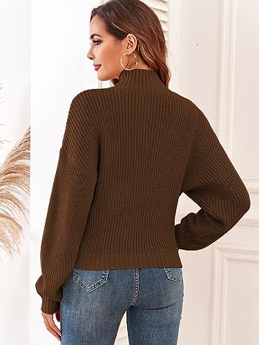 Image of ZAFUL Women's Cropped Turtleneck Sweater Lantern Sleeve Ribbed Knit Pullover Sweater Jumper