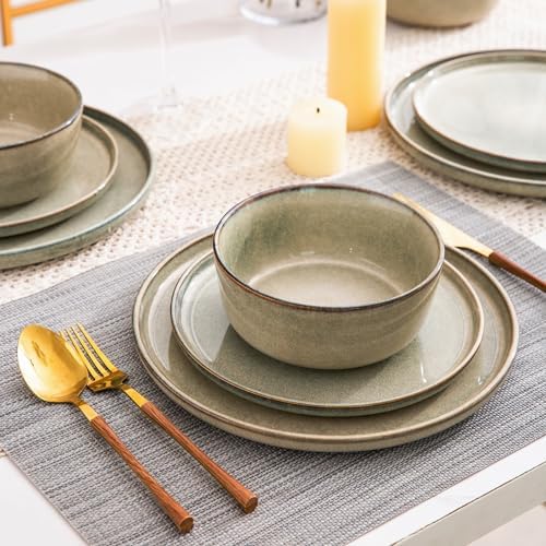 AmorArc Stoneware Dinnerware Sets,Round Reactive Glaze Plates and Bowls Set,Highly Chip and Crack Resistant | Dishwasher & Microwave Safe,Service for 8 Dishes Set (24pc), ADW009 - 5