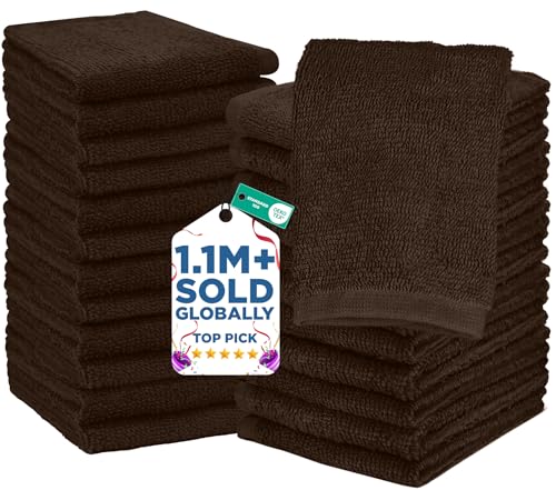 Image of DAN RIVER 24 Pack Wash Cloths for Showering [12x12] - 100% Cotton Washcloths Premium Quality Flannel Face Cloths for Bathroom, Highly Absorbent and Soft Feel Wash Clothes, Brown