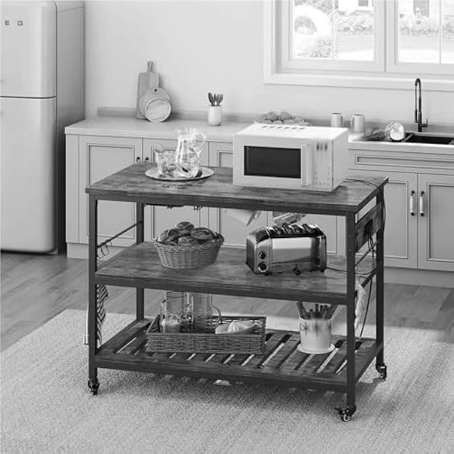 Kitchen Islands & Trolleys Rolling Kitchen Island with 3 Shelves Organizer Cart with Wheels Holder