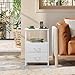 Somdot White Nightstand with Charging Station and LED Light for Bedroom, 2 Drawers Dresser with Fabric Bins for Bedside Kids Dorm Room Closet Laundry Entryway, White Leather