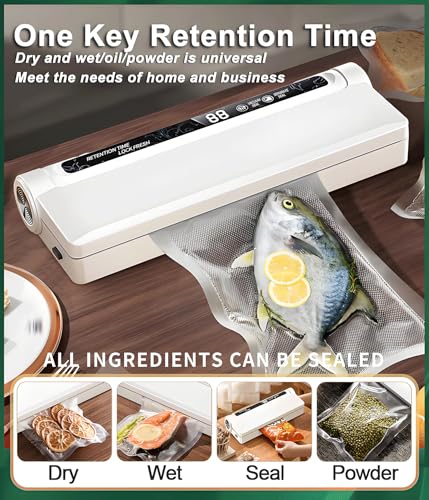 Vacuum Sealer for homeuse Automatic small vacuum sealer with 210mm extended seal with 40 Vacuum Bags+3 Sealing Strips Food Saver Vacuum Sealer Machine ABS Material for homeuse