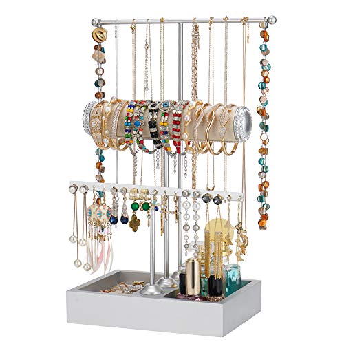 Jewelry Organizer Metal Basic Storage Box 3 Tier Jewelry Stand for Necklaces Bracelet Earrings Rings (Silver)