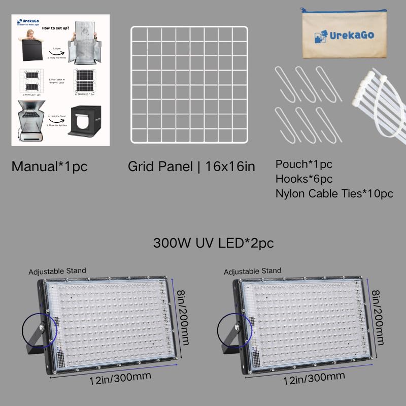 Estudio de luz plegable | Caja de luz de 16 x 16 x 16 pulgadas, cultivo de plantas, LED UV para impresión 3D, manualidades de resina, serigrafía, cianotipo, eliminación de amarillamiento de zapatos y