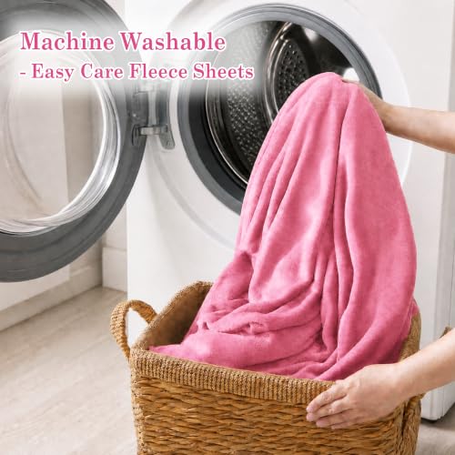 Image of Viviland Plush Microfleece King Bed Sheet Set, Hot Pink