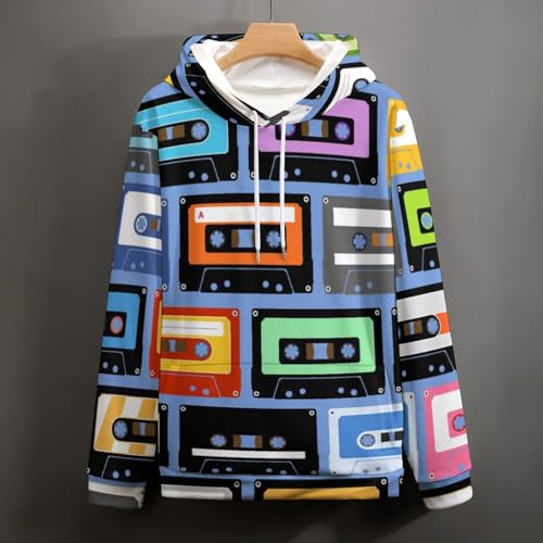Sweat à capuche unisexe ruban rétro pull manche longue noir taille S