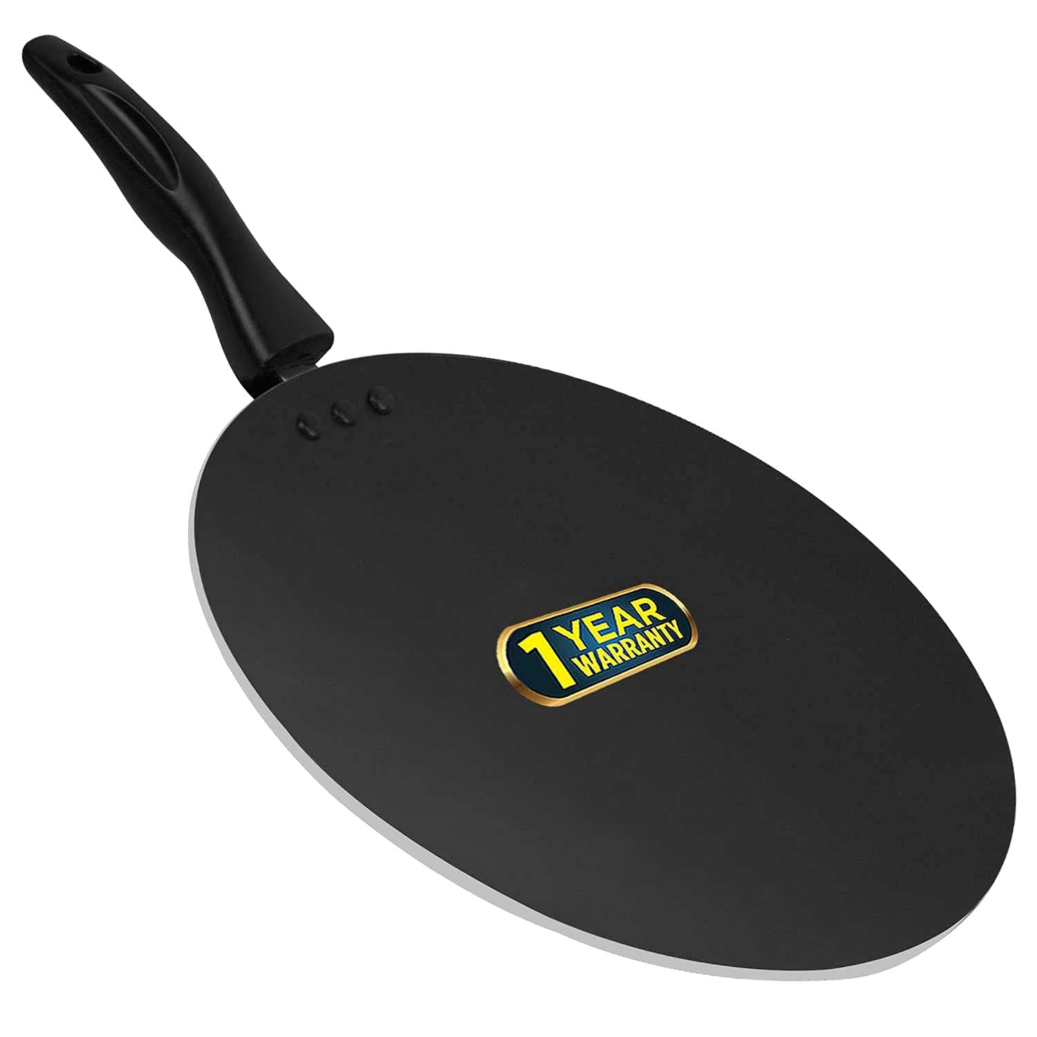 Hometronics 3 Layer Non Stick Aluminium Heavy Duty Concave Single Handle Spatter Finish Tawa, 270 mm (Black, Base Red)