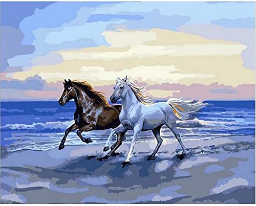 SUBERY DIY Oil Painting Paint by Numbers Kits for Adults Kids Beginner - Two Horses Running Wild 16x20 inches (Frameless)