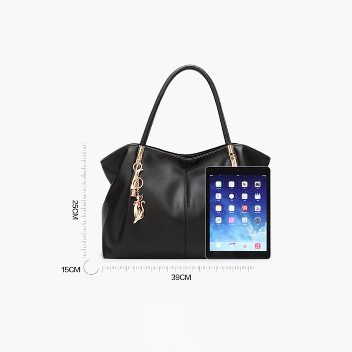 Negro Bolso de Mano de PU, Gran Capacidad, para Mujer