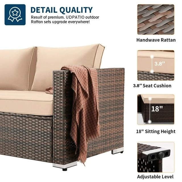 Image of 6 Seater Sofa Patio Furniture Sets, Modular Rattan Outdoor Patio Sectional Furniture Sofa Set, Wicker Patio Conversation Set for Backyard, Deck, Poolside Table with Glass Coffee Table, (Beige)