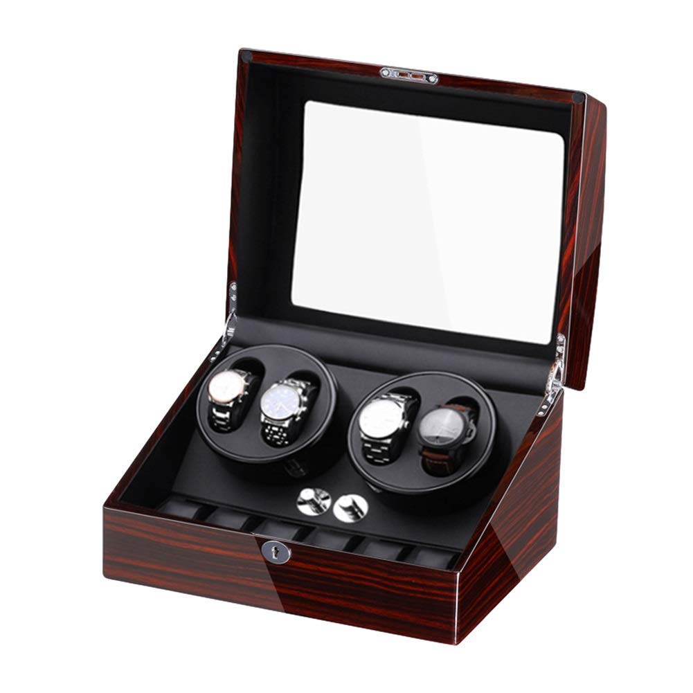 QUSYZD Watch Winder Automatic Watch Winder Box for Winding 4 Watches + 6 Storage Quiet Motor Piano Paint Exterior Adapter and Battery Powered,C Watch Winder powerfully,C-A
