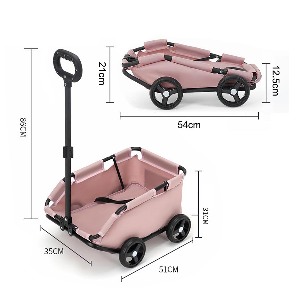 Carro de transporte para perros y gatos con asa retráctil, cochecito de viaje plegable de 4 ruedas con bolsa transportadora lavable para animales pequeños, hasta 4 kg (rosa)