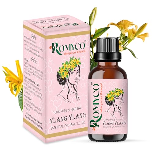 Image of Romyco Ylang Ylang Essential Oil 15ml for Strong Hair Roots & SkinCare, glowing | Emotional Balance Intimacy & Luxury Exotic Floral Aroma | Use In Diffuser | Pure Premium Natural Undliluted