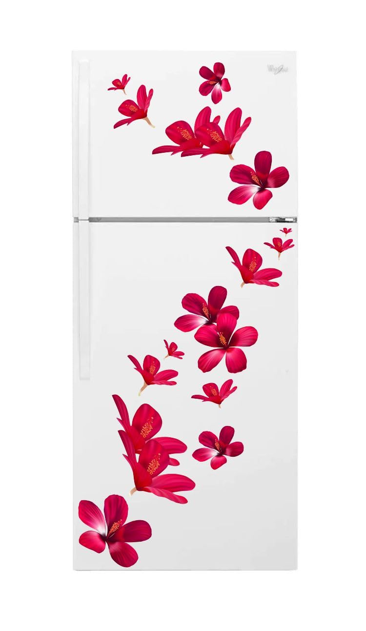Red Flower Wall Sticker, Wall Art, Fridge Sticker Multicolor (Size 58 Cm X 38Cm)-image-38