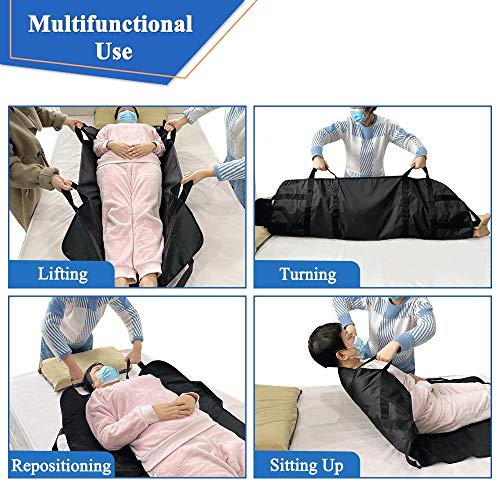 NEPPT Bed Positioning Pad Transfer Board Draw Sheets with Handles for Hospital Bed Sliding Transfer Blanket Patient Turning Device for Bedridden, Disabled, Stroke Incontinence 55\" X 36\" (Black)