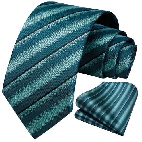 Image of HISDERN Mens Tie Striped Ties and Handkerchief Set Business Formal Woven Pocket Square Wedding College Stripe Necktie