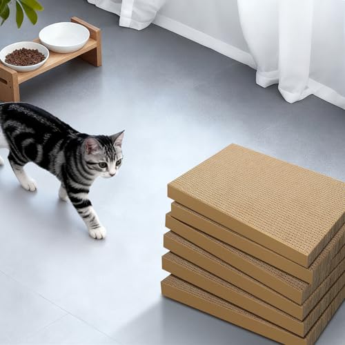 Image of Cat Scratchers 6 Packs Refill Cat Scratching Pad Cardboard for Indoor Cats and Kitten, All Breeds Cat Scratch Pad Board Easy for Cats to Scratch