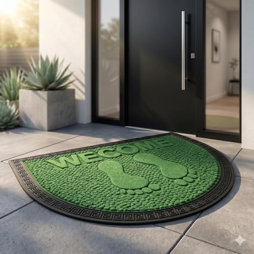 Image of Heavy Duty Front Door Mat 45 x 75 cm, Outdoor Indoor Welcome Mat, Non Slip Dirt Trapper Entrance Rug for Entryway, Patio & Porch,Washable Low Profile Foot Mat (Green Foot Mat 45 x 75 Cm)