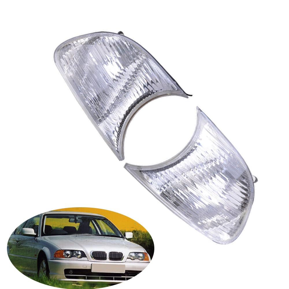 Baceyong Ein Paar Ecklicht-Linsen-Blinker-Licht-Linsenabdeckung (klare Linse), 1998-2001 Kompatibel mit B * MW E46 2-türige, Ecklichtabdeckung 2 Stück links + rechts 63126904299 63126904300