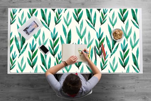 Desk Mat 120x60 cm en vinyle PVC aux bords arrondis motif feuilles vertes