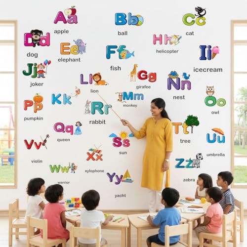 Image of StickMe Alphabets Wall Sticker for Kids Learning | Educational Nursery, Preschool & Kindergarten Baby Room Decor (Medium - 120 x 80 cm)