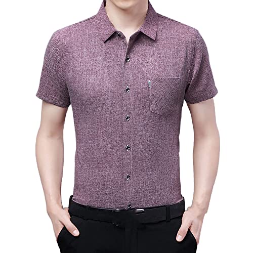 Chemises pour hommes manches courtes lin coton rouge vacances mode été chic