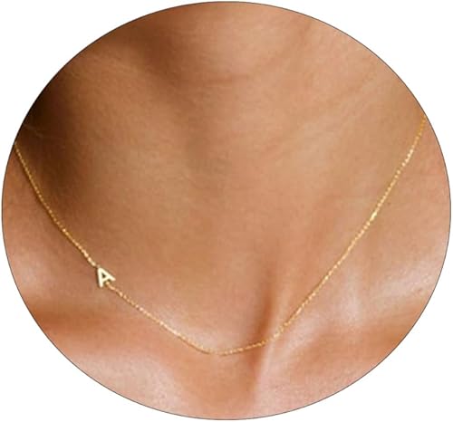 VIROMY Delicado collar con nombre inicial para mujer, chapado en oro de 14 quilates, collar minimalista con letra personalizada, gargantilla con