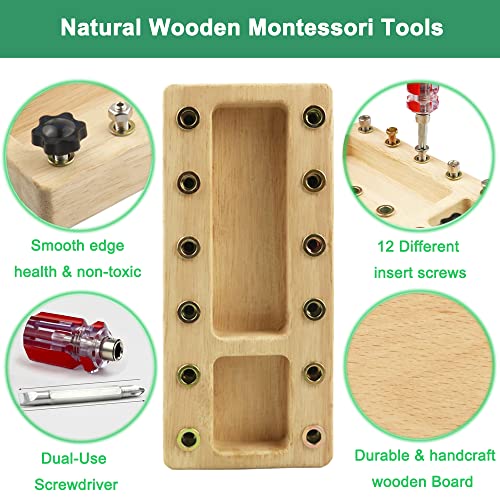 Inslat Montessori Screwdriver Board Set, Wooden Montessori Toy Tool for 3 4 5 Year Old Kids, Educational Screw Board Sensory Learning Toys STEM Fine Motor Skills Toys - Image 4