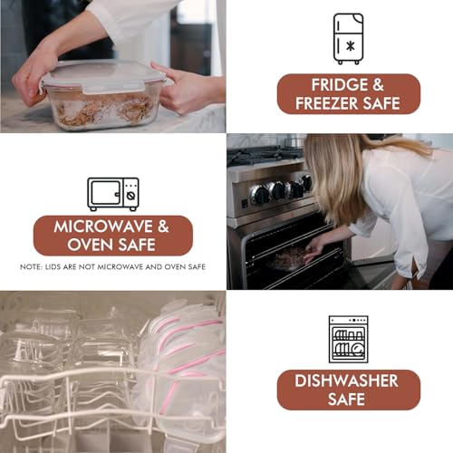 Image of Razab 10 Cups / 80 Oz 4 Pc (Set of 2) Glass Food Storage Containers with Airtight Locking Lids For Storing & Serving Food. BPA Free & Leak Proof - Microwave, Dishwasher, Fridge, Freezer, Oven Safe