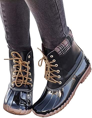 Womens Lace up Duck Boots Waterproof Low Heel Wide Calf Winter Warm Snow Rain Shoes