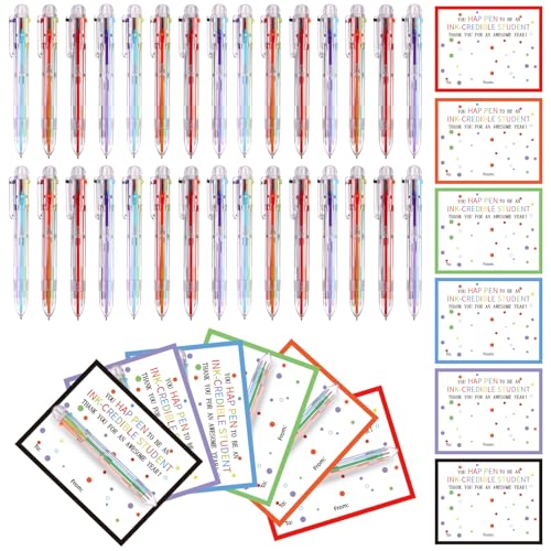 Regalos de fin de curso originales: pack de 72 bolígrafos de colores y tarjetas