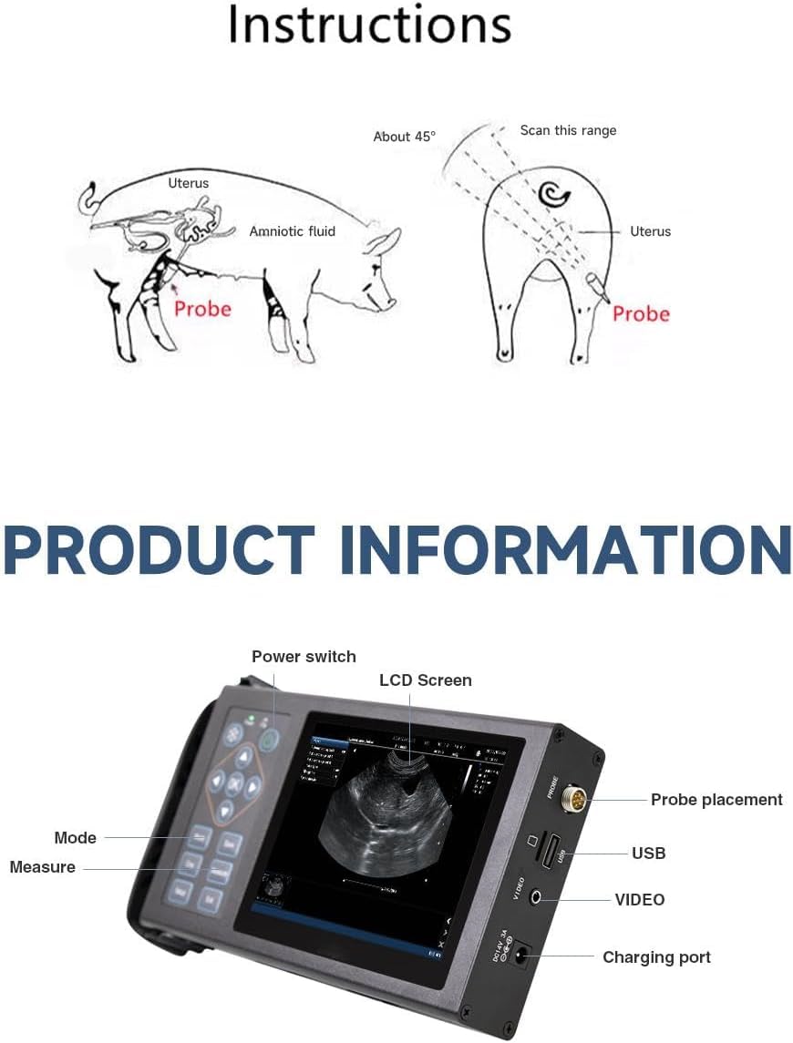 Macchina per ultrasuoni veterinaria, Tester di Gravidanza ad ultrasuoni B Veterinario, 16 Tipi di Pseudo Colori ad Alta Definizione, Dispositivo diagnostico Meccanico a scansione da 5,0 MHz,