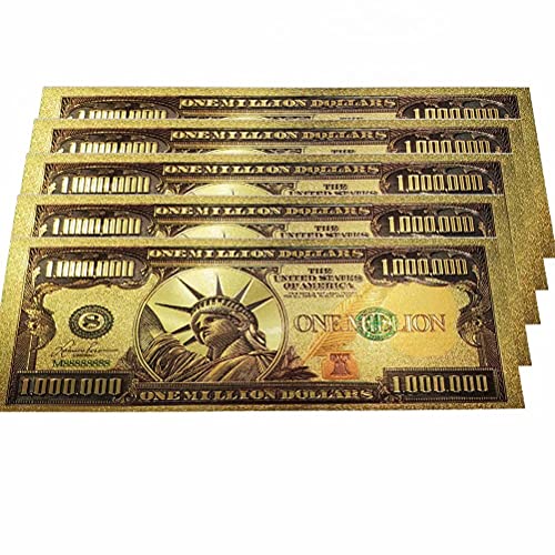10 Pack Gold one Million Dollar Bills, Colored Gold Plated Bill Collectible Banknotes for Decoration