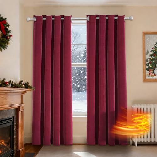 Ystyle Cortina Terciopelo 2 Piezas, 140×240cm, Cortinas Opacas 100%, Cortinas Termicas Aislantes Frio Y Calor, Cortinas Dormitorio Salon Habitacion Modernas, Cortina Antiruido, Burdeos