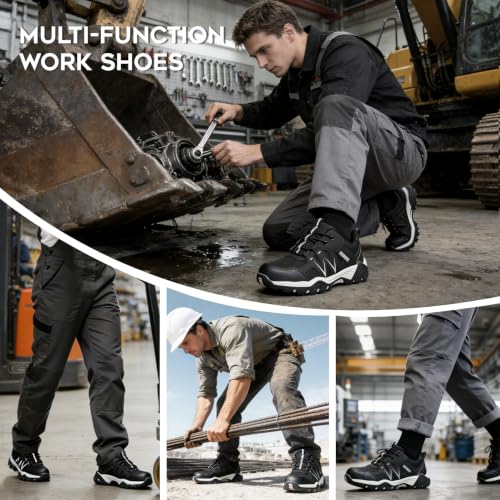 Image of Hogent Steel Toe Shoes for Men Women, Comfortable Wide Non Slip Work Shoes