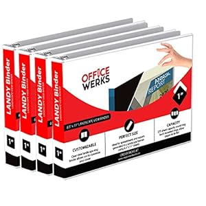 4 Pack of 8.5″ X 11″ Landscape View Binder, 3-Ring Binder 1-Inch Capacity Round Ring, White Horizontal Formatted Binder with Clear Cover Pockets, Perfect for Documents, Spreadsheets, Projects and More