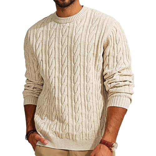 PJ PAUL JONES Mens Sweater Crewneck Cable Knit Pullover Sweater Casual Twist Textured Sweaters
