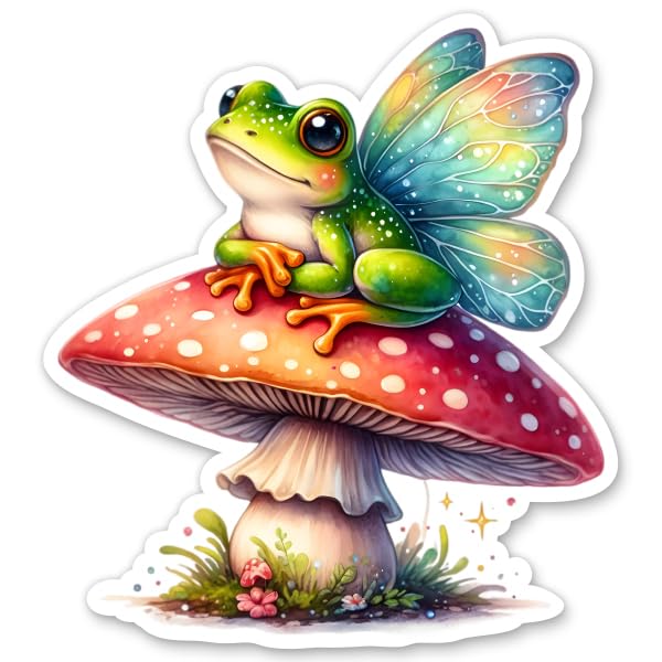 Fairy Frog Sticker - 5" Laptop Sticker - Waterproof Vinyl for Car, Phone, Water Bottle - Mushroom Pretty Woodland Cottage Decal