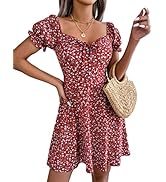 Yutdeng Sommerkleid Damen Kleid Kurz Blumenkleid Vintage Freizeitkleid Elegant Kurzarm Strandklei...