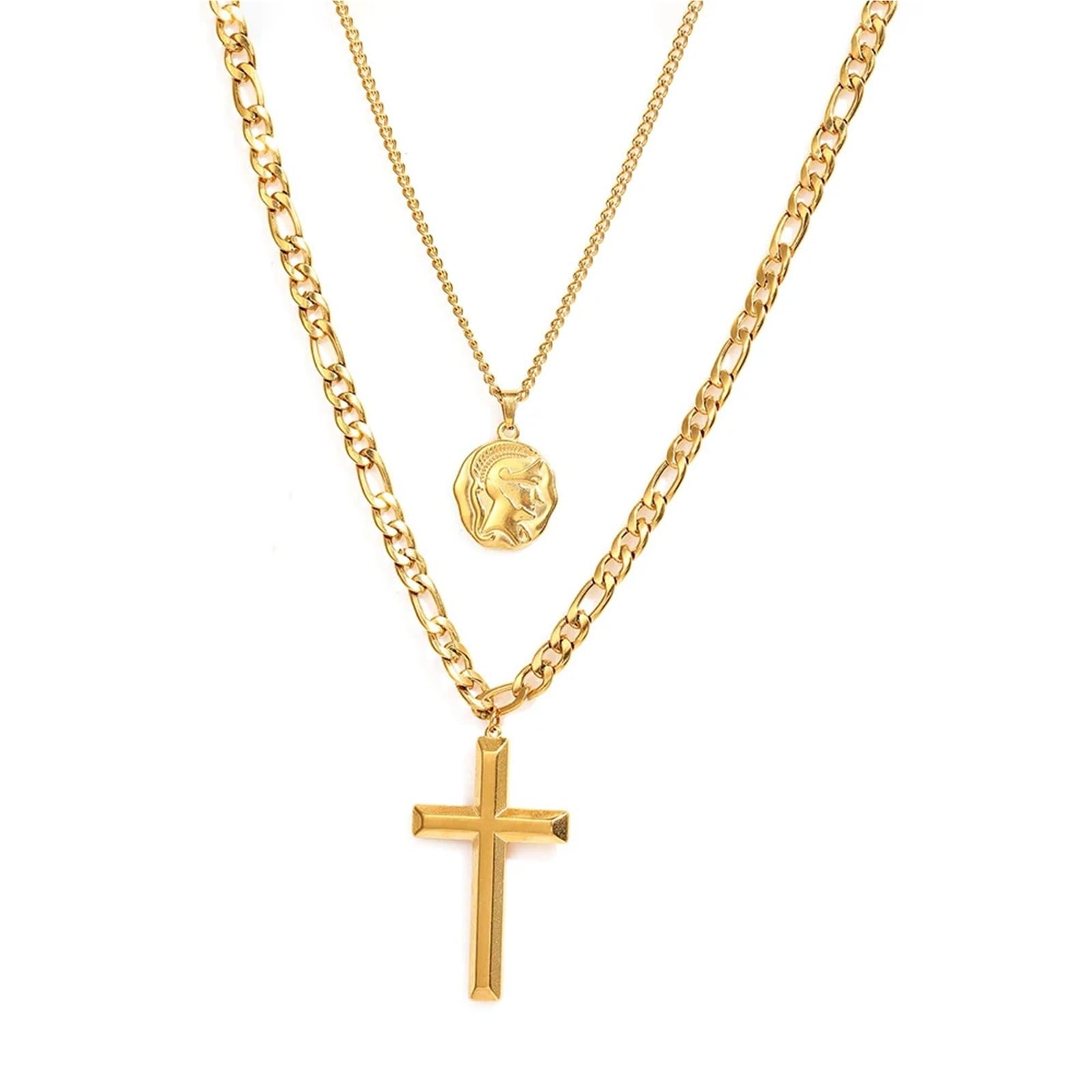 Collier multicouche croix en acier inoxydable, le cadeau idéal avec chaîne perles