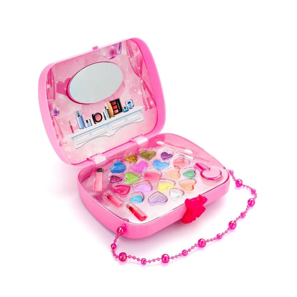 AMERTEER Kids Makeup Kit for Little Girls, Washable Nail Polish and Safe Cosmetics Sets, Perfect Makeup for Kids Ages 8-12, Toddler Makeup Kit-Friendly and Fun Gift for girls makeup Kit