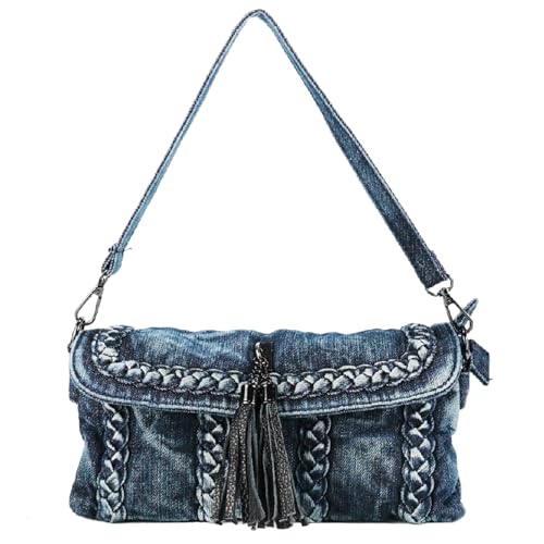 iPinee Bolsa tiracolo fashion jeans com strass Y2K bolsa jeans feminina, Com borla, Small