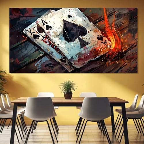Peinture sur toile As de pique abstrait, tableau décoration murale 70x140