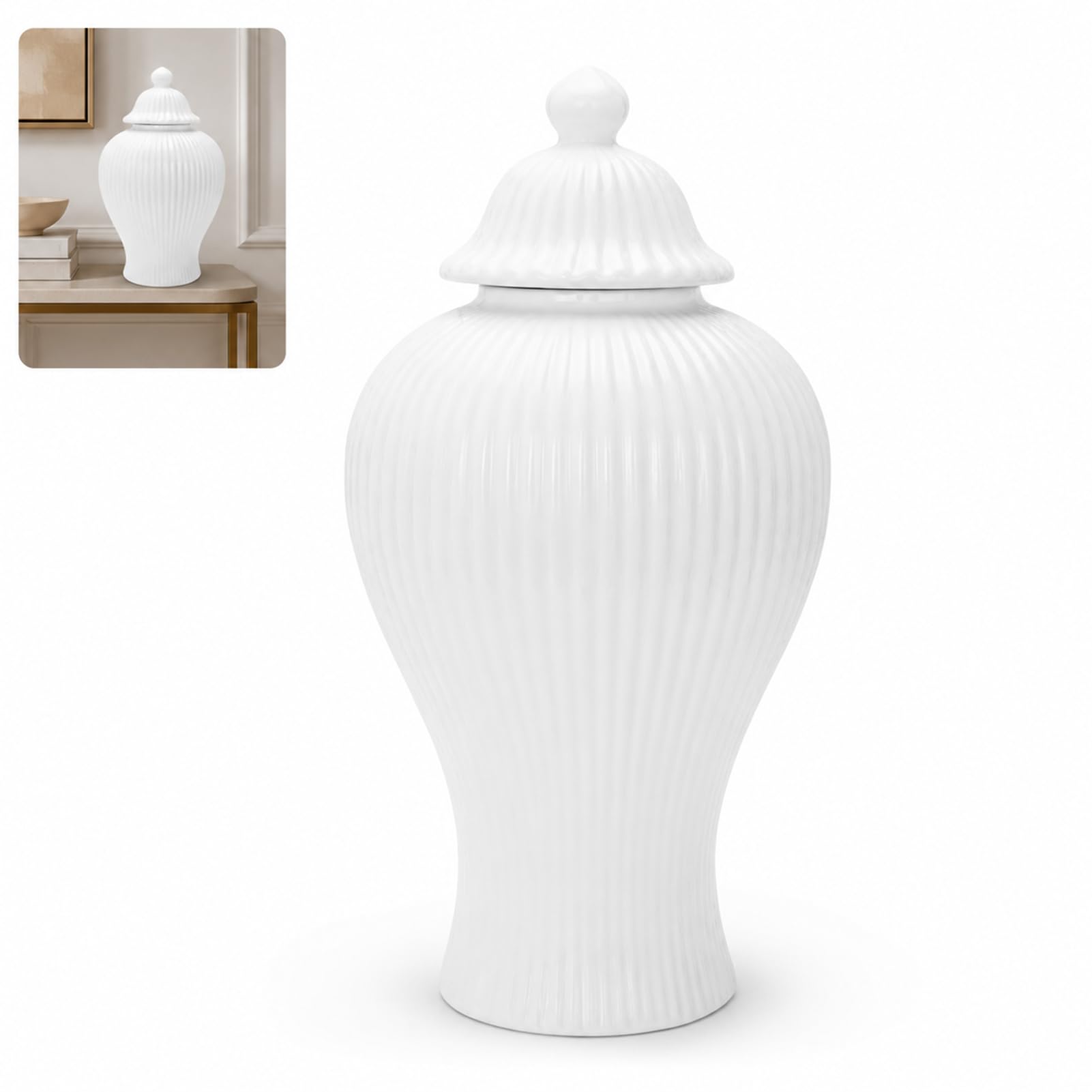 Decorative Ginger Jar Vase Decorative Ceramic With Lid Golden Enamel Porcelain Temple Tea Storage Jars (white,16 * 30cm)