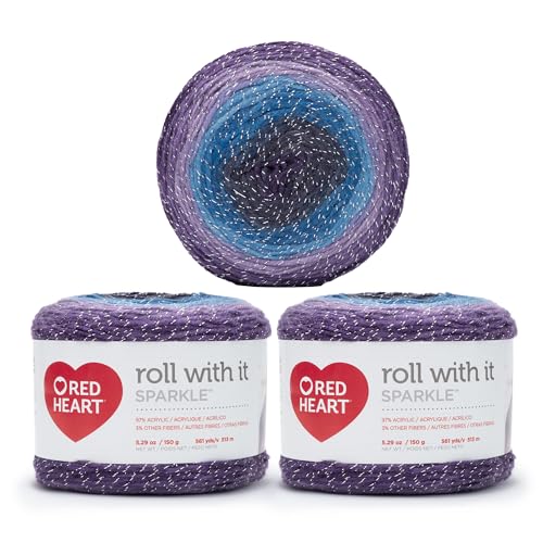 Image of Red Heart Roll with It Sparkle Amethyst Yarn - 3 Pack of 150g /5.3oz - Acrylic Blend - 4 Medium (Worsted) - 561 Yards - Knitting /Crochet