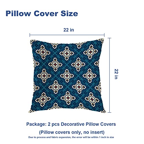 Batmerry Blue Ikat Damask Throw Pillow Covers,Navy Floral Paisley Abstract Baroque Geometric Decorative Pillow Covers Digital Printing Blended Fabric For Couch Sofa Bed Invisible Zipper 22X22 In #TOP4