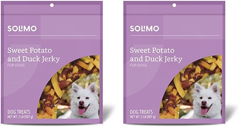 Image of Amazon Brand - Solimo Sweet Potato & Duck Jerky Dog Treats, 2 pounds (Pack of 2)