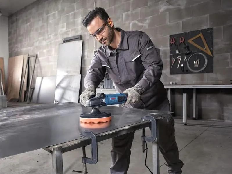 Image of Bosch Professional Polisher GPO 11-180 S, 1100W Corded Electric Buffer, 180mm Pad, 900-3800 RPM Variable Speed Machine for Car Detailing, Vehicle Paint Care, Metal Fabrication & Scratch Removal