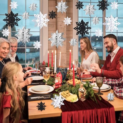 Image of OuMuaMua Christmas Snowflake Decorations Indoor, 24PCS 3D Paper Snowflakes Hanging Ornaments Snowflake Garlands for Xmas Christmas Tree Winter Wonderland New Year Party Home Decorations