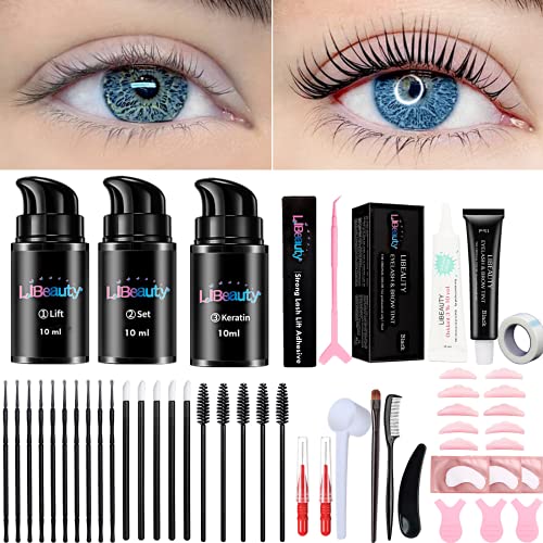 Libeauty Lash Lift And Tint At Home, Eyelash Lift Kit With Black color, lash Perm And Dye Kit, Professional Training Kit Lifts Lash Up & Black For 6 Weeks (Big Airless pump 10ml kit)